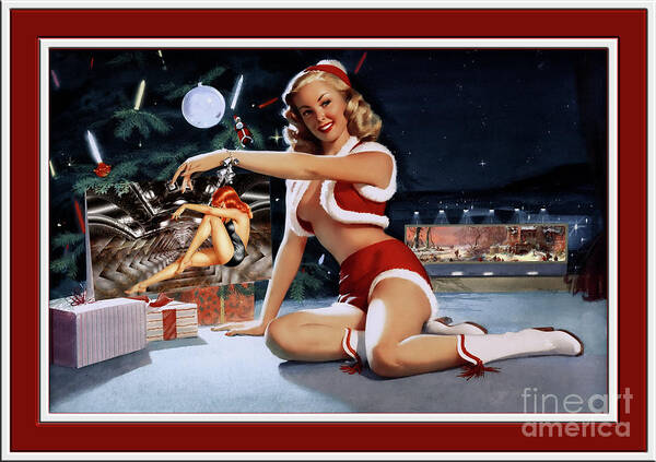 Christmas Pinup Art Print featuring the painting Christmas Pinup by Bill Medcalf Art Old Masters Xzendor7 Reproductions by Rolando Burbon