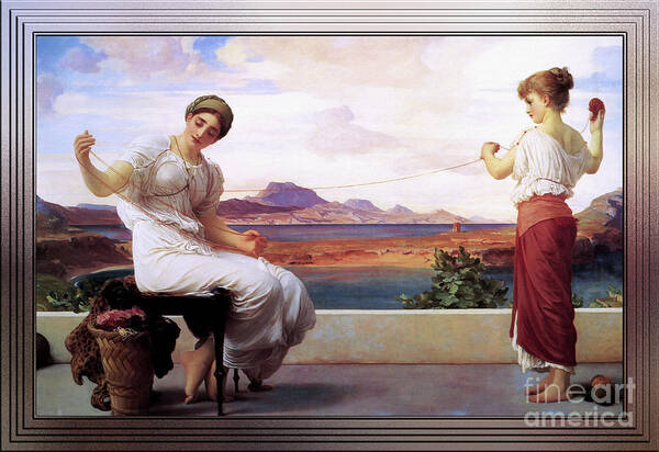 Winding The Skein Art Print featuring the painting Winding The Skein by Frederic Leighton by Rolando Burbon