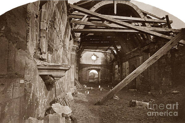 Interior Art Print featuring the photograph Interior of Old Mission Church at Carmel Mission California circa 1880 by Monterey County Historical Society