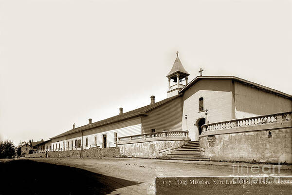 Mission Art Print featuring the photograph Mission San Luis Obispo circa 1890 by Monterey County Historical Society