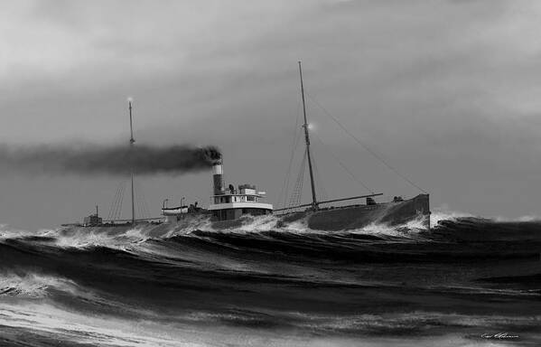 Steamer Wexford. Great Lakes Shipwrecks. Lake Huron Shipwrecks. Heavy Weather Paintings. Ships On Canvas. Captain Bud Robinson. Great Lakes Ships. Art Print featuring the painting Steamer WEXFORD #2 by Captain Bud Robinson