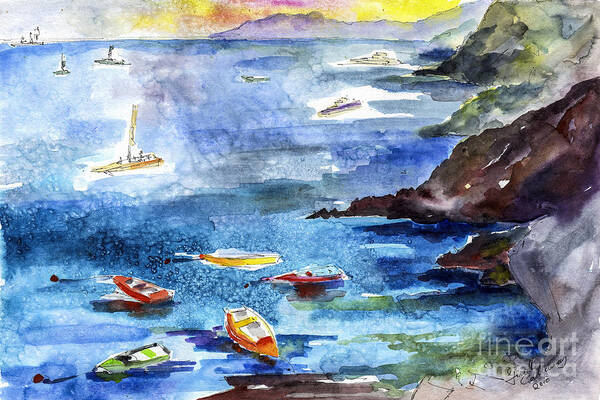 Italian Art Print featuring the painting Boating in Italy Watercolor by Ginette Callaway