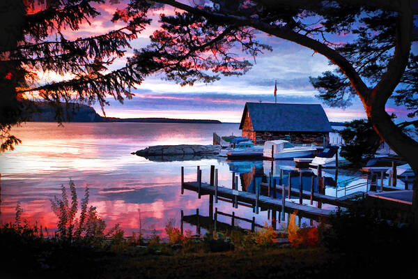 Anderson Dock Art Print featuring the painting Door County Anderson Dock Sunset by Christopher Arndt