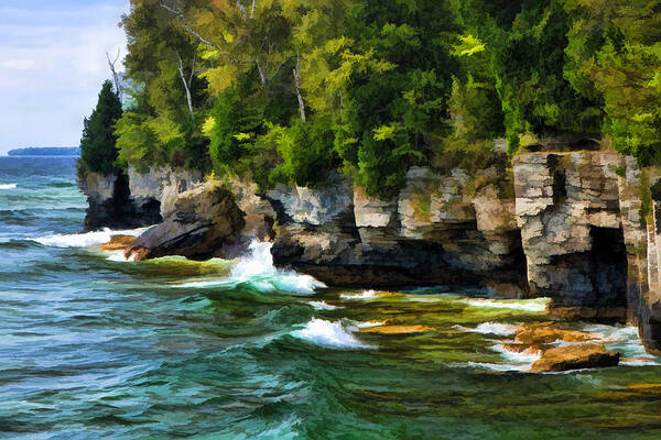Cave Point Art Print featuring the painting Door County Cave Point Cliffs by Christopher Arndt