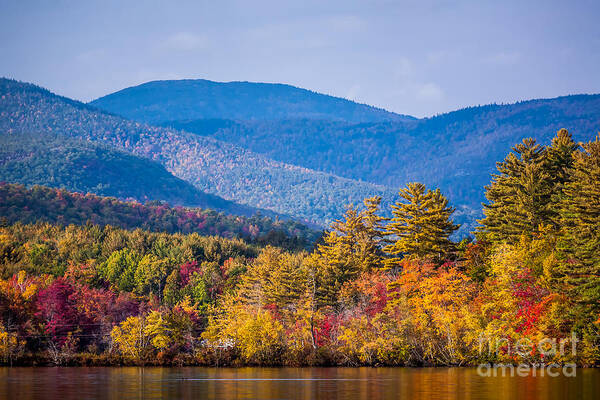 America Art Print featuring the photograph Fall Foliage on Kezar Lake by Susan Cole Kelly