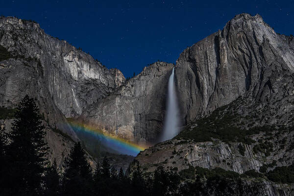 Falls Art Print featuring the photograph Lunar Moonbow at Yosemite Falls by Larry Marshall