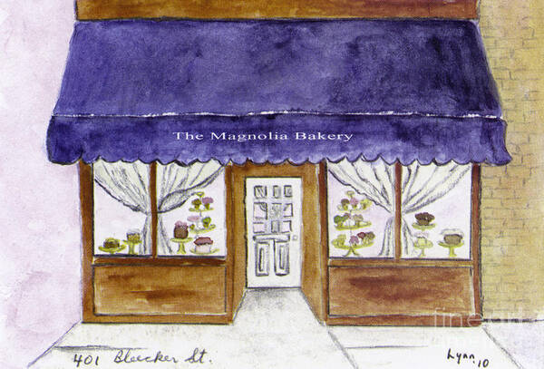 Magnolia Bakery Greenwich Village Bleecker Street Art Print featuring the painting Magnolia Bakery in Greenwich Village by AFineLyne