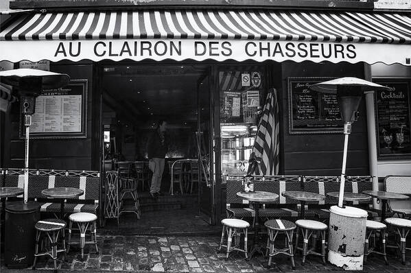 Montmartre Monotone Art Print featuring the photograph Montmartre Cafe by Georgia Clare