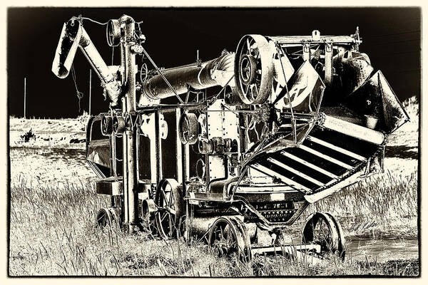 Bill Kesler Photography Art Print featuring the photograph Old Case Thresher - Black and White by Bill Kesler