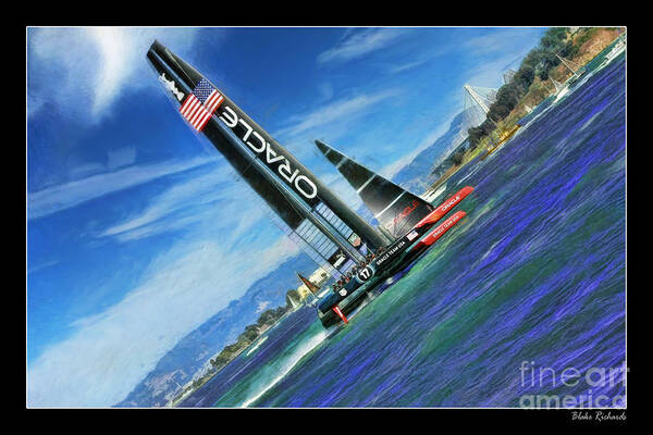 America's Cup Art Print featuring the photograph Oracle Team USA And The New Bay Bridge by Blake Richards