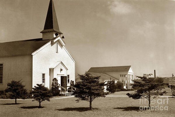 Fort Ord Art Print featuring the photograph Post Chapel and Red Cross Building Fort Ord Army Base California 1950 by Monterey County Historical Society