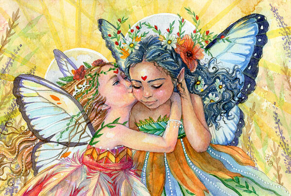 Fairy Art Print featuring the painting Sisters by Sara Burrier