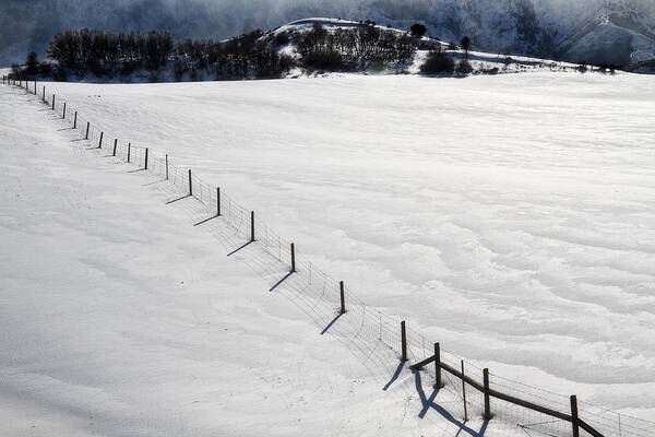 Winter Art Print featuring the photograph Snow and Fence by Douglas Pulsipher