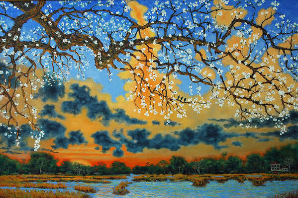 Cherry Tree Art Print featuring the painting Spring on the Marsh by Dwain Ray