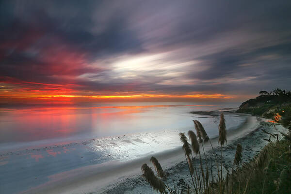 Sunset Art Print featuring the photograph Sunset at Swamis Beach 4 by Larry Marshall