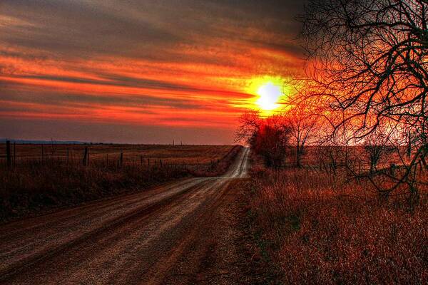 Dirt Road Art Print featuring the photograph Sunset in the Country by Karen McKenzie McAdoo
