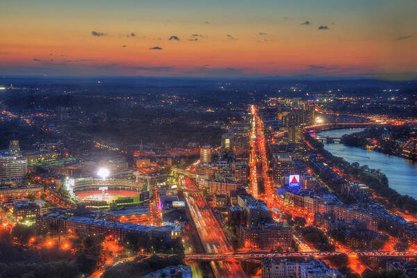 Boston Art Print featuring the photograph Sunset Over Fenway Park and the CITGO Sign by Joann Vitali