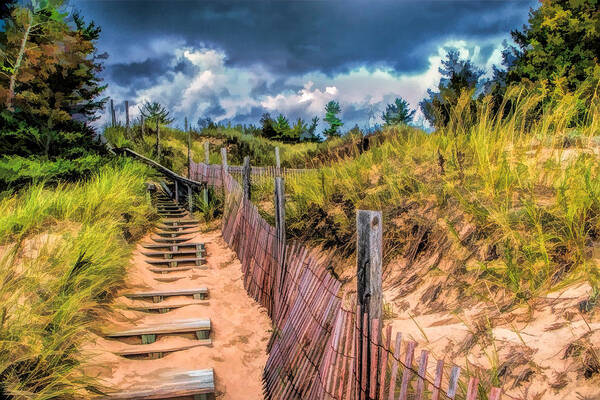Door County Art Print featuring the painting Whitefish Dunes State Park Stairs by Christopher Arndt