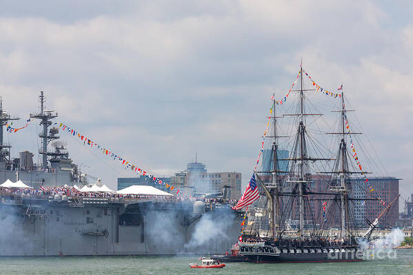 4th Of July Art Print featuring the photograph USS Constitution Salutes USS Wasp by Susan Cole Kelly