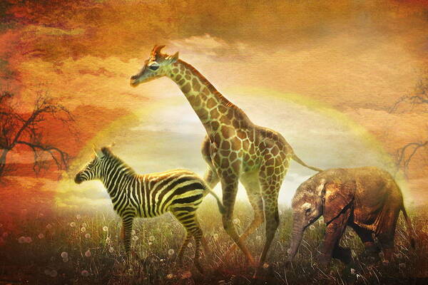 Giraffe Art Print featuring the digital art Children Of The Sun by Trudi Simmonds