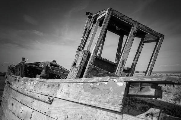 Vintage Art Print featuring the photograph Old Abandoned Boat BW by Rick Deacon
