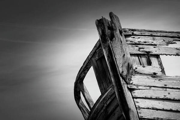 Dungeness Art Print featuring the photograph Old Abandoned Boat Landscape BW by Rick Deacon