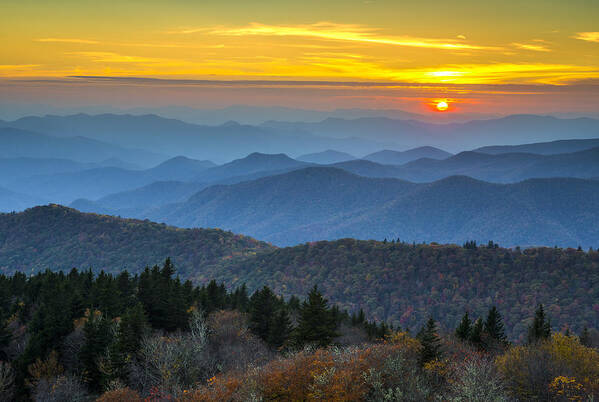 Blue Ridge Parkway Art Print featuring the photograph Blue Ridge Parkway Sunset - For the Love of Autumn by Dave Allen