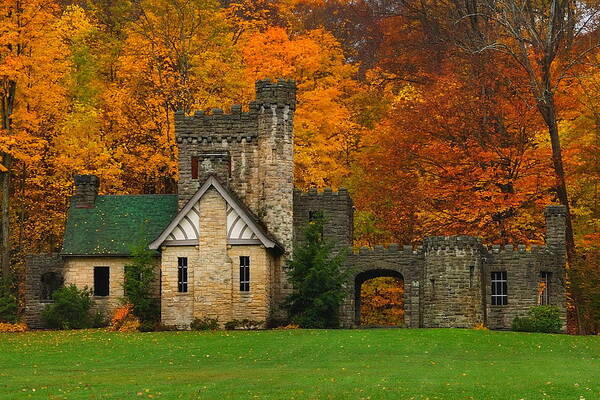 Castle Landscape Nature Fall Autumn squires Castle Ohio Cleveland cleveland Metroparks north Chagrin Reservation fergus Squire Foliage fall Foliage Art Print featuring the photograph Fall at Squires Castle II by Jeff Burcher