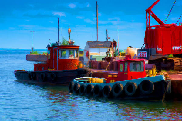 Tug Boat Art Print featuring the painting Harbor Tugs by Michael Tucker