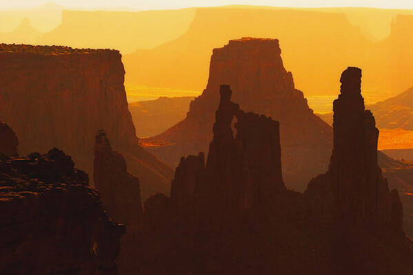 Desert Art Print featuring the photograph Hazy Sunrise over Canyonlands National Park Utah by Douglas Pulsipher