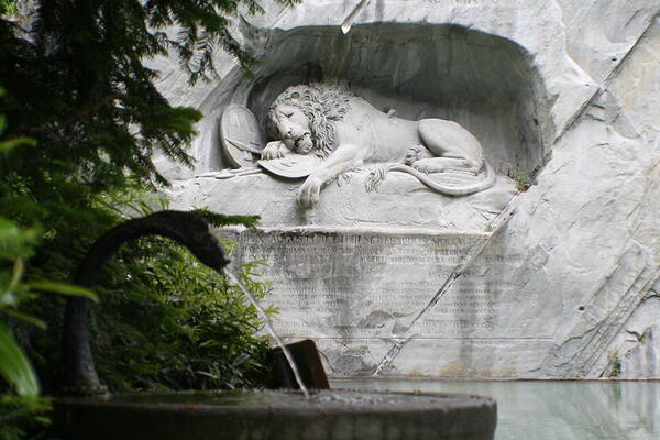 Switzerland Art Print featuring the photograph Lion Monument Lucerne Switzerland by Greg Sharpe