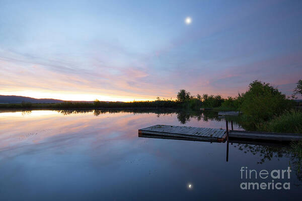 Idaho Art Print featuring the photograph Moonrise at the Fishing Pond by Idaho Scenic Images Linda Lantzy