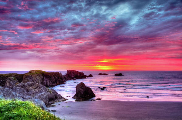 2011 Art Print featuring the photograph Pink Sunset Bandon Oregon by Connie Cooper-Edwards
