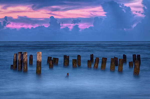 Outer Banks Art Print featuring the photograph Sunrise Wharf on Ocracoke Island Outer Banks by Dan Carmichael