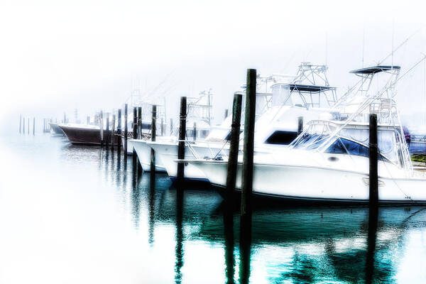Outer Banks Art Print featuring the photograph Surreal Fishing Boats in Outer Banks Marina by Dan Carmichael