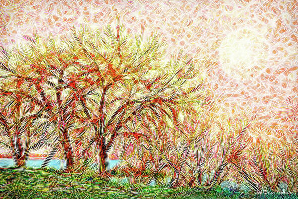Joelbrucewallach Art Print featuring the digital art Trees In Winter Under Full Moon At Dusk by Joel Bruce Wallach