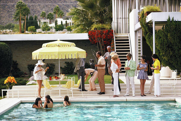 People Art Print featuring the photograph Poolside Party by Slim Aarons