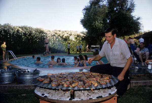 Smoking Art Print featuring the photograph Barbeque In Phoenix by Slim Aarons
