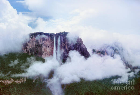 Dave Welling Art Print featuring the photograph Clouds Cover Angel Falls In Canaima Np Venezuela by Dave Welling