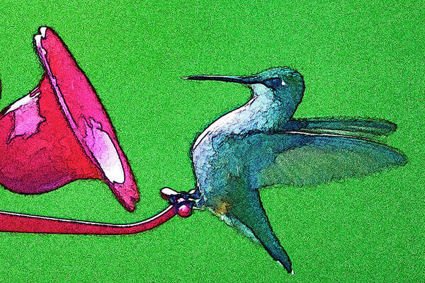 Bird Art Print featuring the digital art Hungry Hummer by Rod Melotte