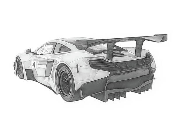 Black Art Print featuring the digital art McLaren 650S Race Car by Rick Deacon