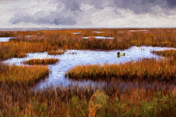 North Carolina Art Print featuring the painting Outer Banks Cedar Island Wetlands AP by Dan Carmichael