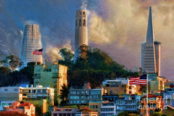 Salesforce Tower Art Print featuring the photograph Salesforce Tower Coit Tower Transamerica Pyramid by Blake Richards