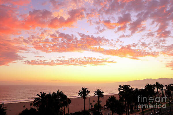 Santa Monica Sunset Art Print featuring the photograph Santa Monica Sunset View by John Rizzuto