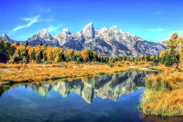 Tetons Art Print featuring the painting Grand Teton National Park Mountain Reflections by Christopher Arndt