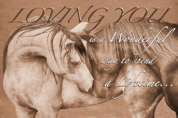 Nuzzling Horses Art Print featuring the digital art Horses Nuzzling Loving #1 by Steve Ladner