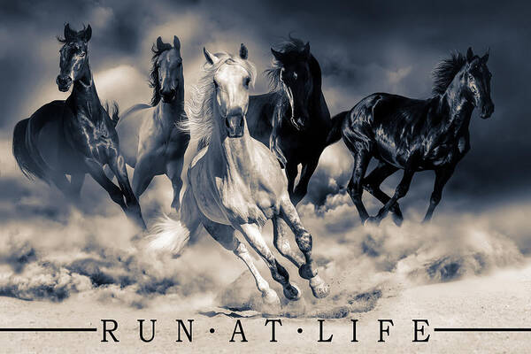 Running Horses Art Print featuring the digital art Running Horses #1 by Steve Ladner