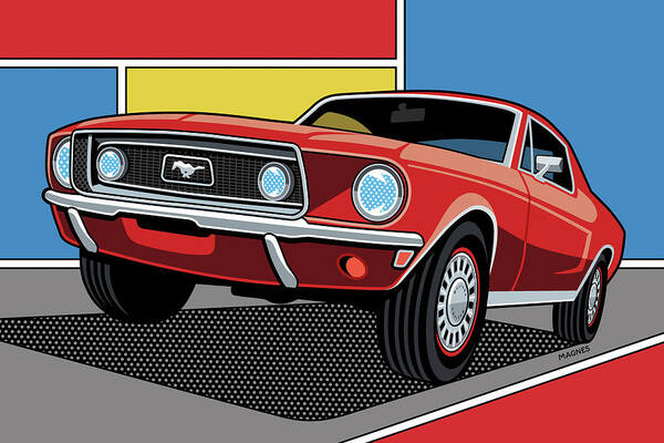 Car Art Art Print featuring the digital art 1968 Ford Mustang Red by Ron Magnes
