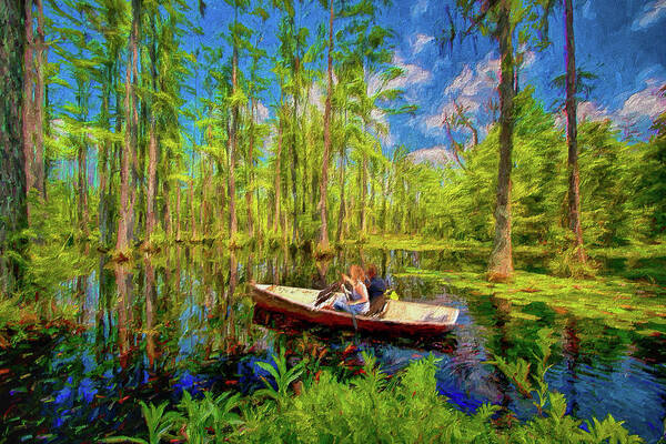 South Carolina Art Print featuring the painting Adventure in a Cypress Swamp ap by Dan Carmichael