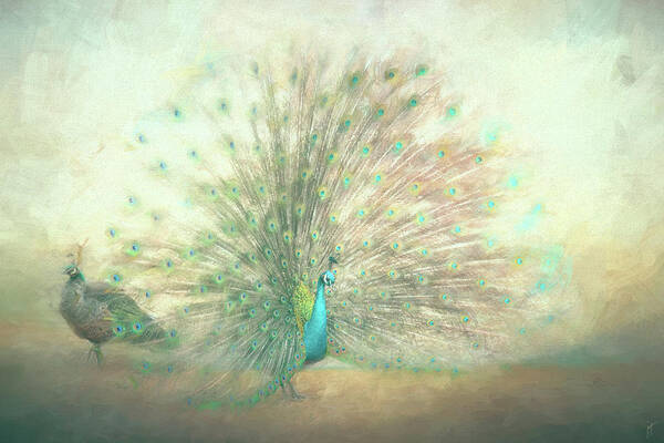 Peacock Art Print featuring the painting Blooming Peacock in Mint Green by Jai Johnson